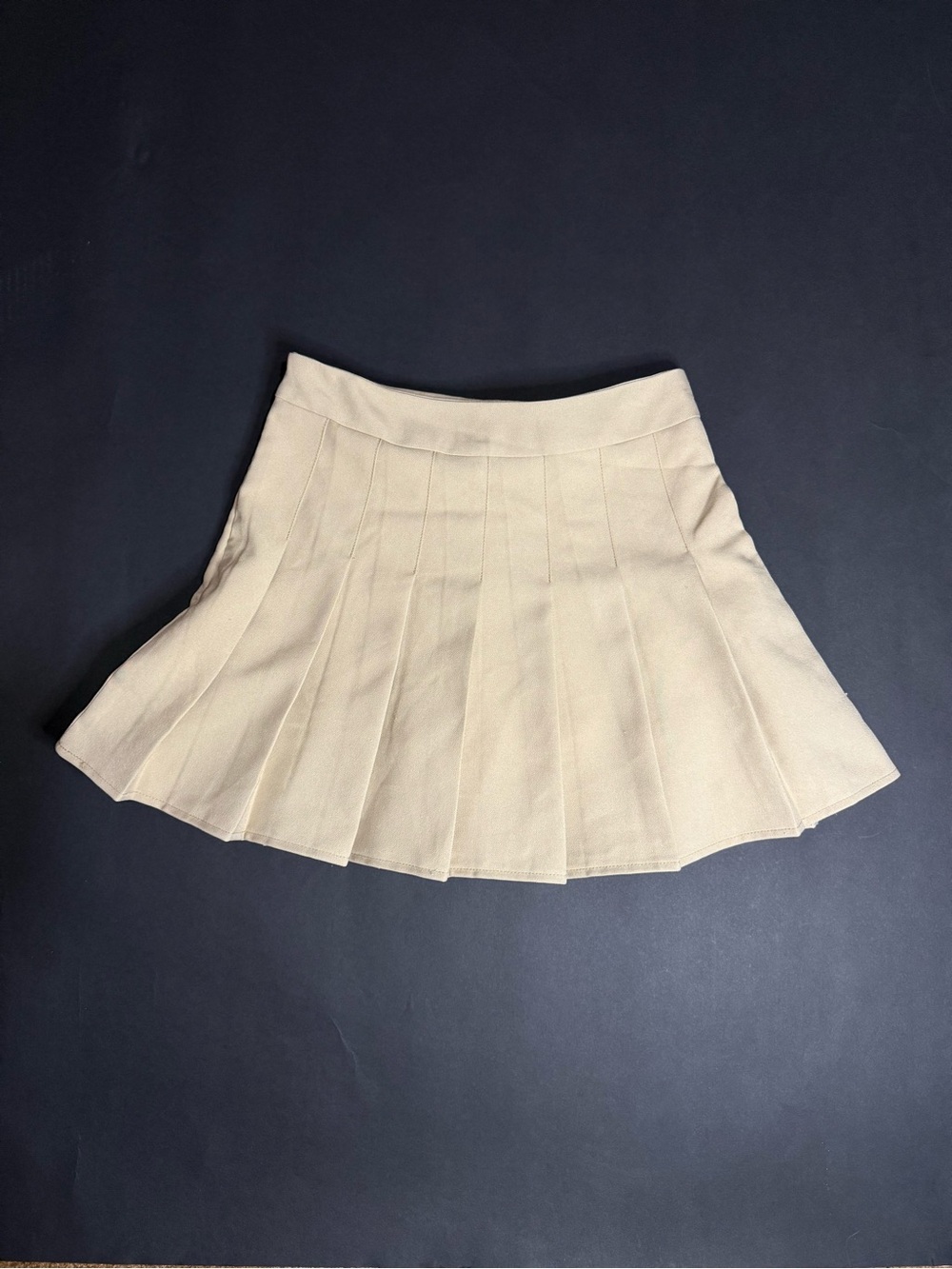 Classic Pleated Mini Skirt in Beige